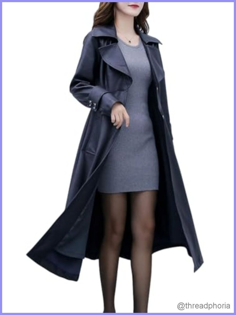 Elegant Lapel Collar 2 Button Fit-Flare Faux Leather Long Trench Coat